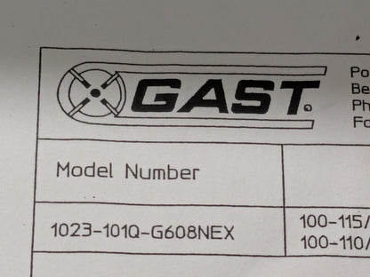 Gast Rotary Vane Septic Air Pump 1023-101Q-G608NEX