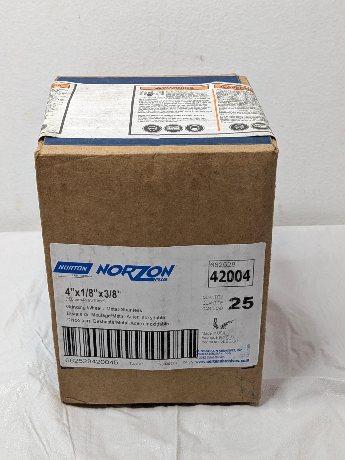 BOX OF 25 Norton NorZon Plus Grinding Wheels SGZ CA 27Type 4x1/8x3/8 66252842004