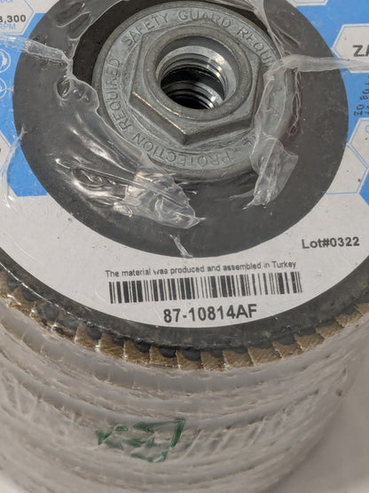 ARC ABRASIVES Flap Disc: 4-1/2" Dia, 40 Grit, ZA, Type 29 Qty 10 87-10814AF