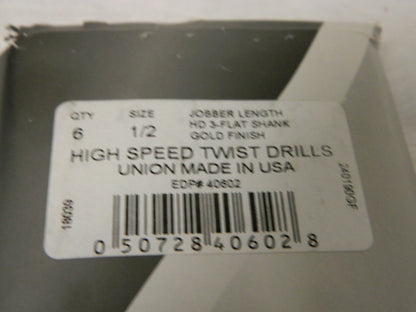 Viking Drill High Speed Jobber Length Drill 1/2" HD-3 Flat Shank Qty 6 4060