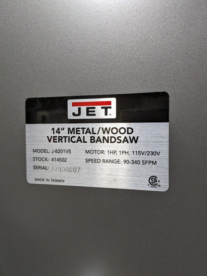 Jet 14" Metal / Wood Vertical Variable Speed Bandsaw 115v J-8201VS Parts/Repair