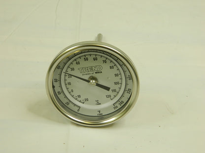 WIKA Bimetal Dial Thermometer: 0 to 250 ° F, 4" Stem Length 52877149