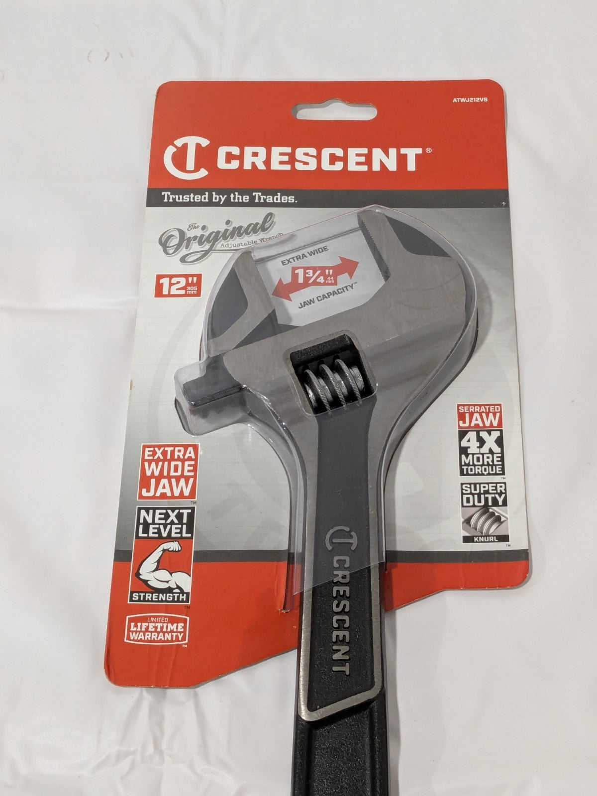 Crescent Adjustable Wrench: 12" OAL, 1-11/16" Jaw Capacity ATWJ212VS
