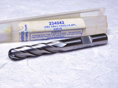 Controx HSSCO Ball End Mill 3/8Dia .190 Radius 4Fl 1.5LOC 3.25L  234042.190R