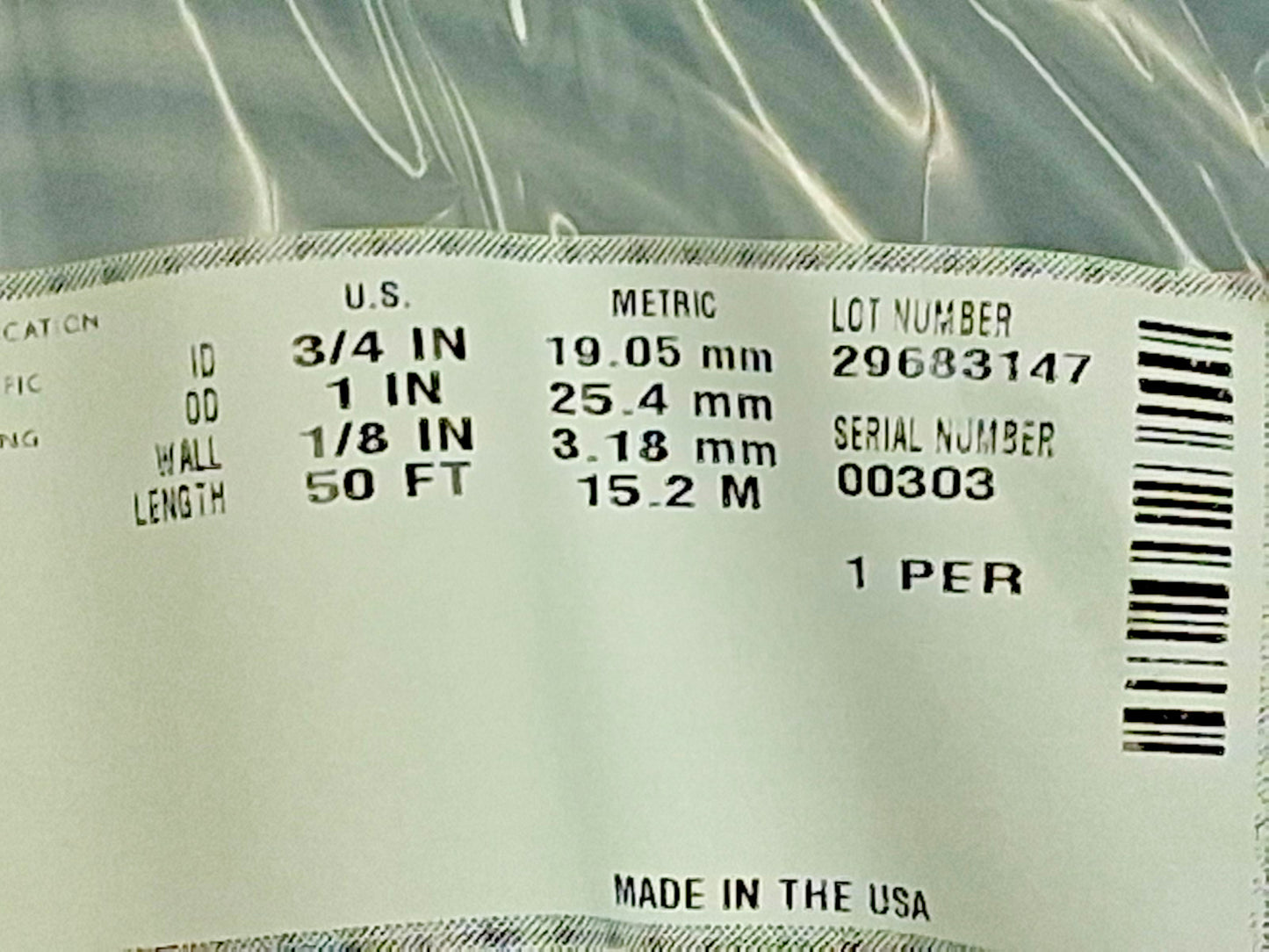 Tygon Tube 3/4" ID x 1" OD 1/8" Wall Thickness 50Ft Long 547478