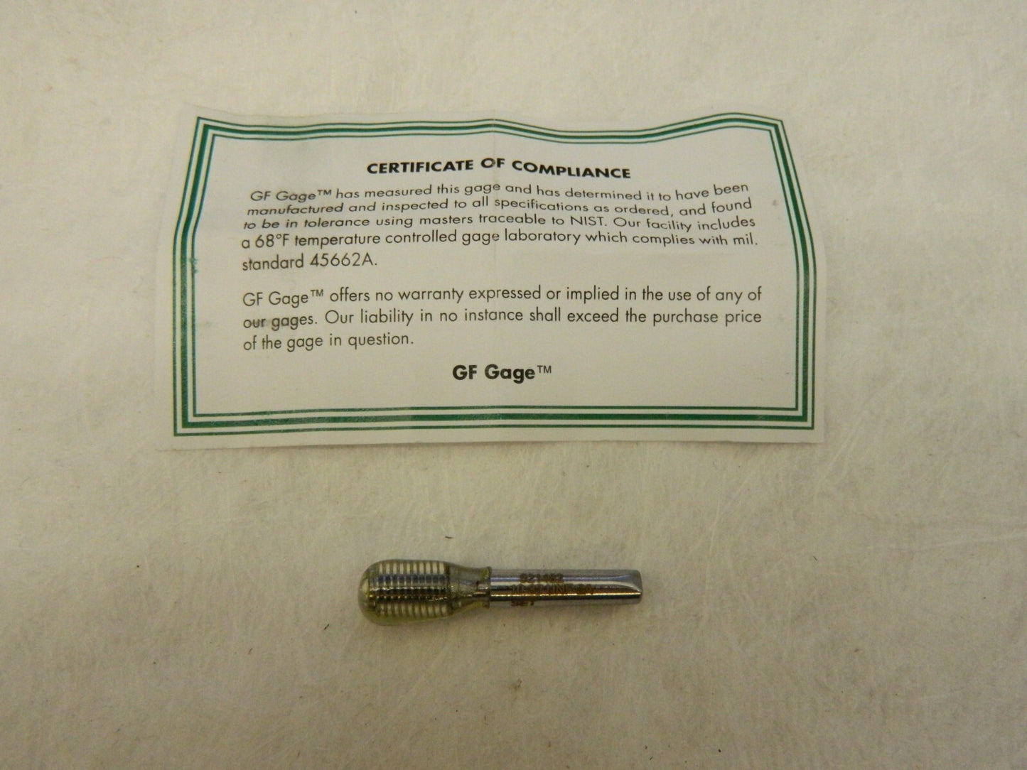 GF GAGE #10-32 No Go Truncated Taperlock Thread Setting Plug Gage S0190322ANK
