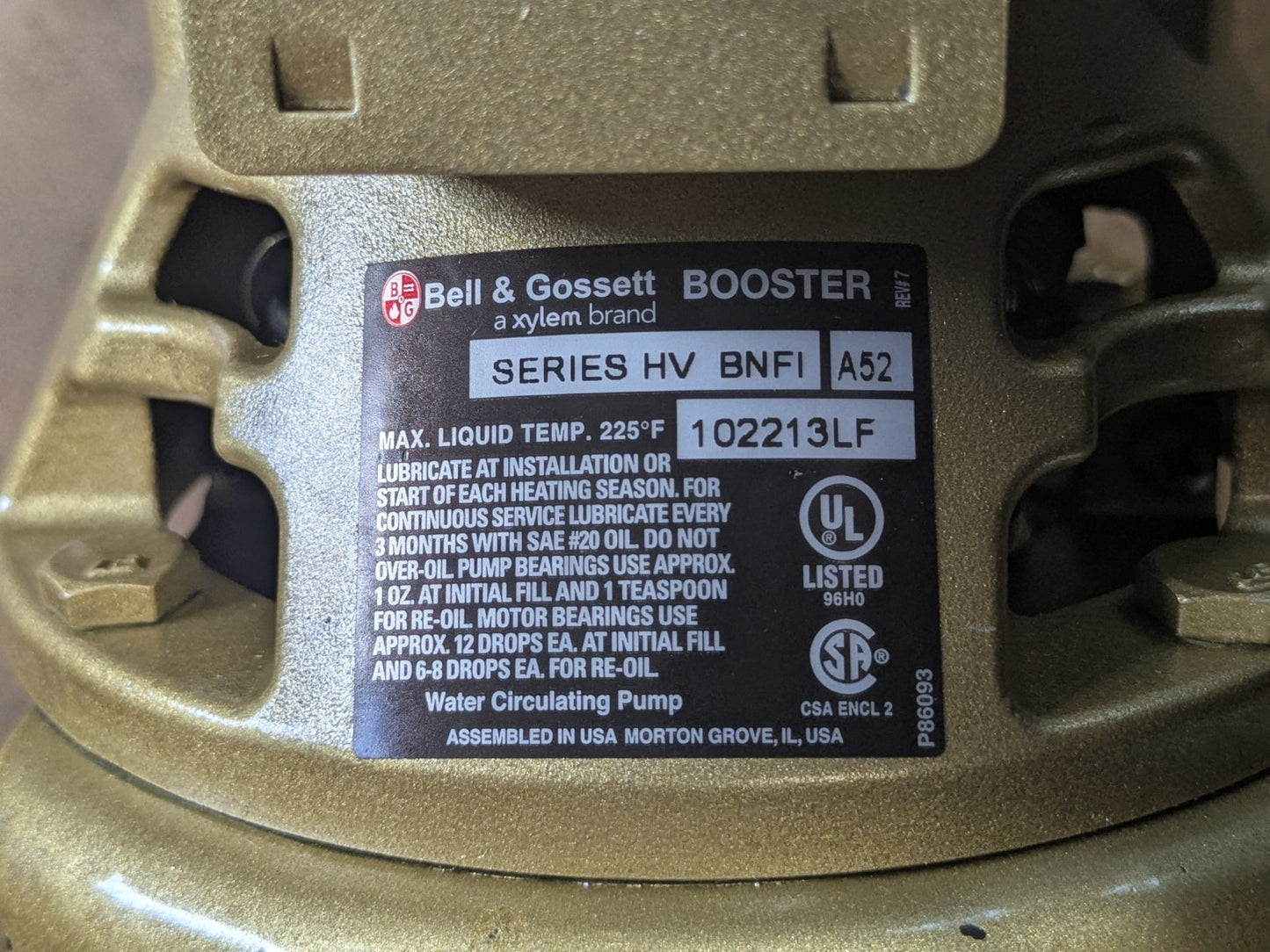 Bell & Gossett Bronze Circulator Booster Pump 40 GPM 1/6 HP 115v 1 Ph. 102213LF