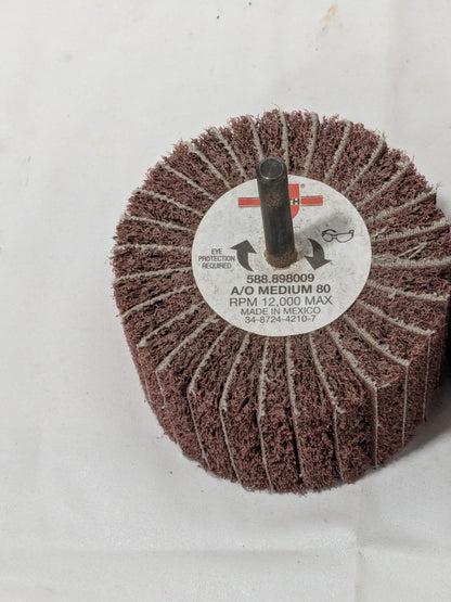 Wurth Mounted Flap Wheel: 3" Dia, 2" Face Width, 80 Grit 2 Pack 898009