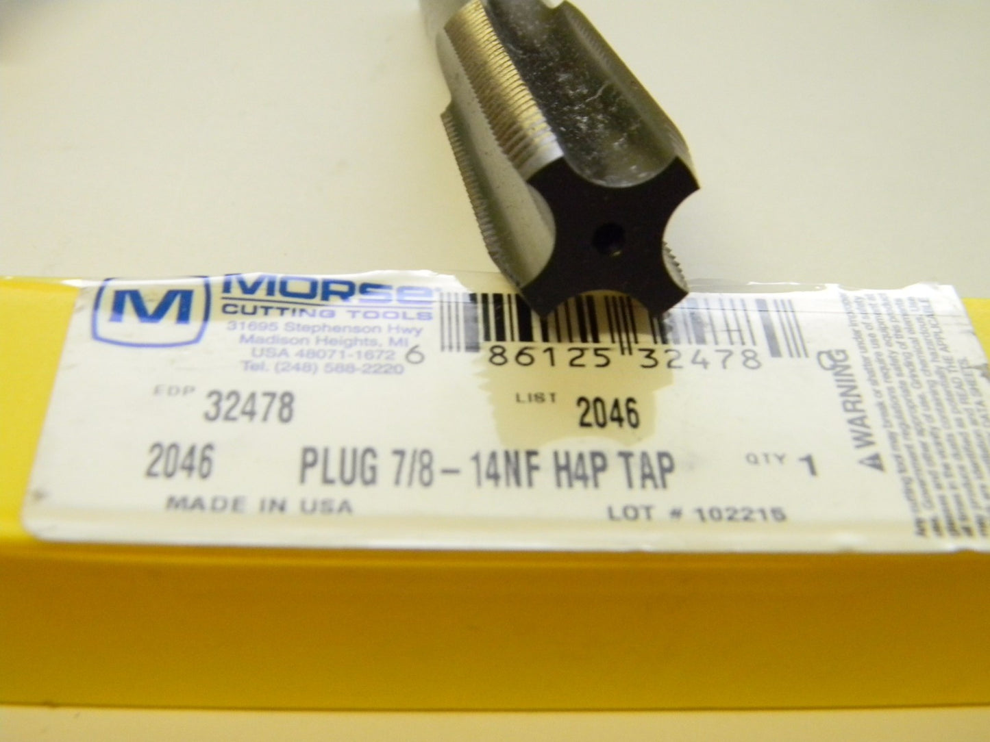 Morse Cutting Tools Hand Tap 7/8"-14NF GH4 4FL HSS Bright 32478