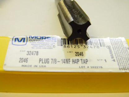 Morse Cutting Tools Hand Tap 7/8"-14NF GH4 4FL HSS Bright 32478