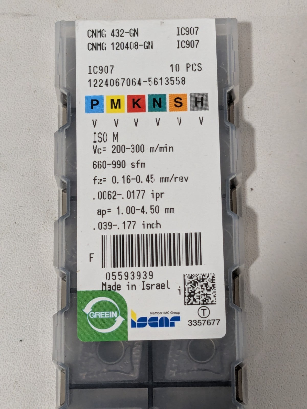 Iscar Turning Insert: CNMG 432-GN IC907, Carbide Qty 10 5593939