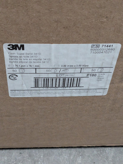 3M Cloth Spiral Band 3" X 3", 341D Grade P180 Box of 50 7100047021