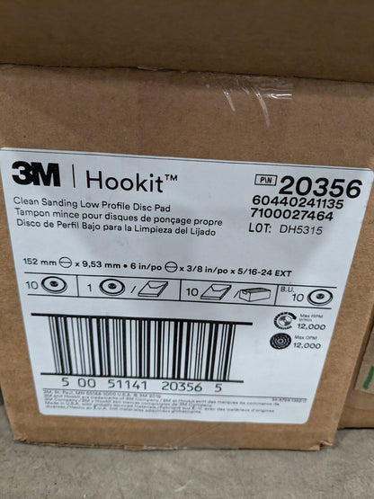 3M Disc Backing Pad: 6" Dia, Hook &amp; Loop 12000 Max RPM Qty 10 710002746
