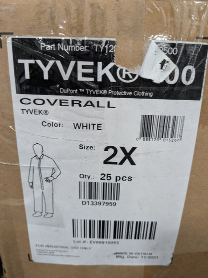 (25) Dupont Disposable Coveralls: Particle Protection, Size 2XL TY120SWH2X002500