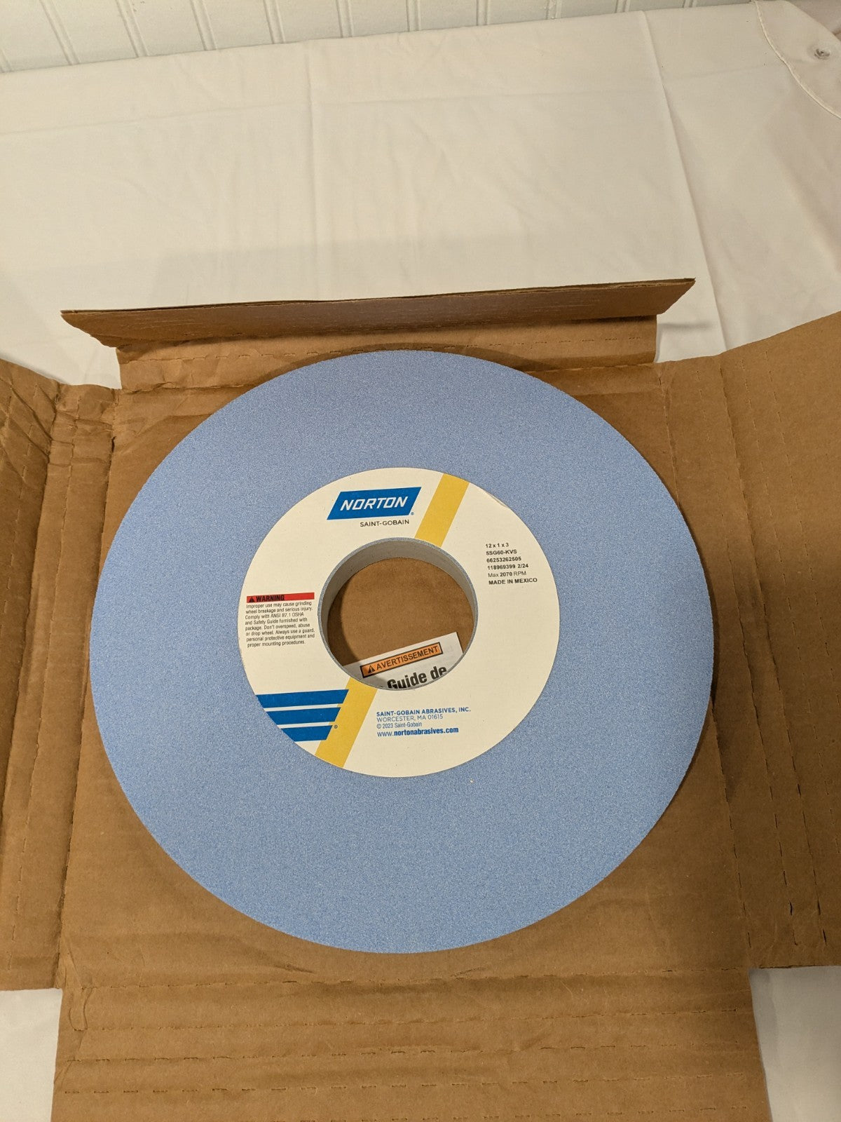 Norton Surface Grinding Wheel 12" Diam 1" Thick 3" Arbor Hole 60G