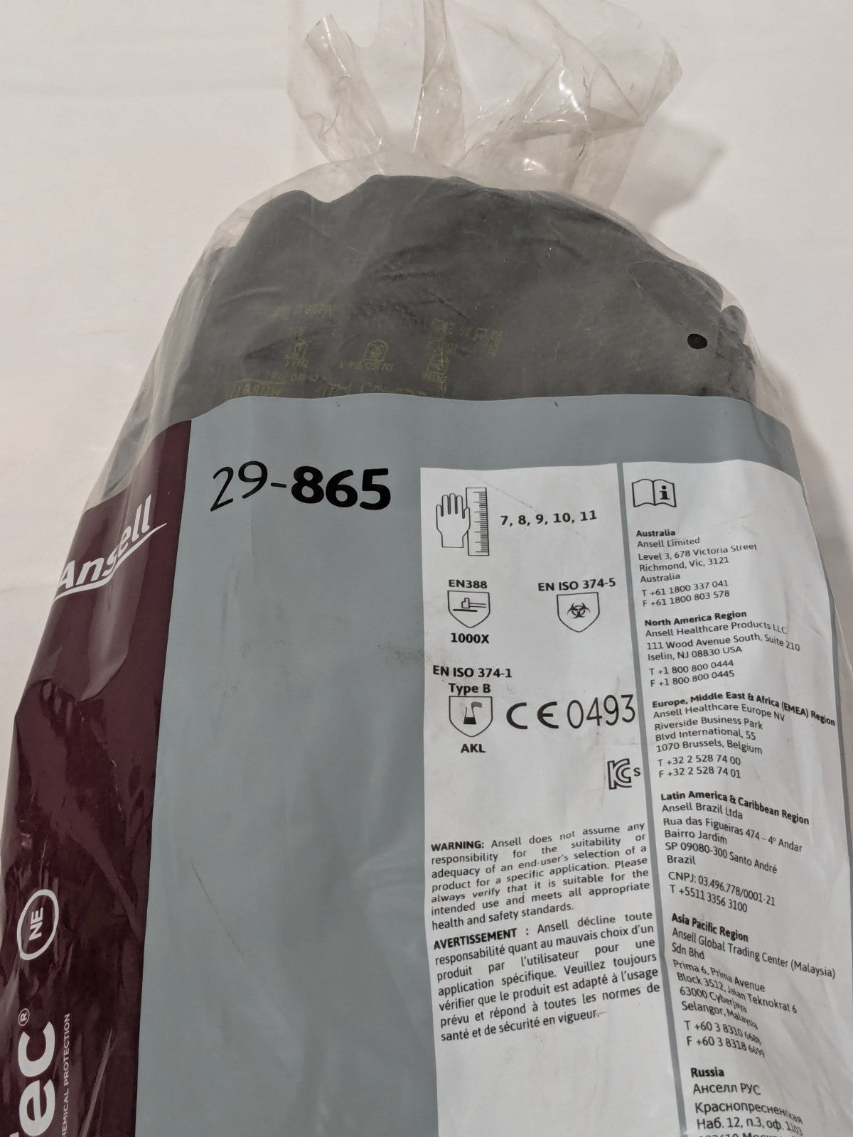 Ansell Chemical Resistant Gloves: AlphaTEC 29-865 Sz 9 Pack of 12 116313