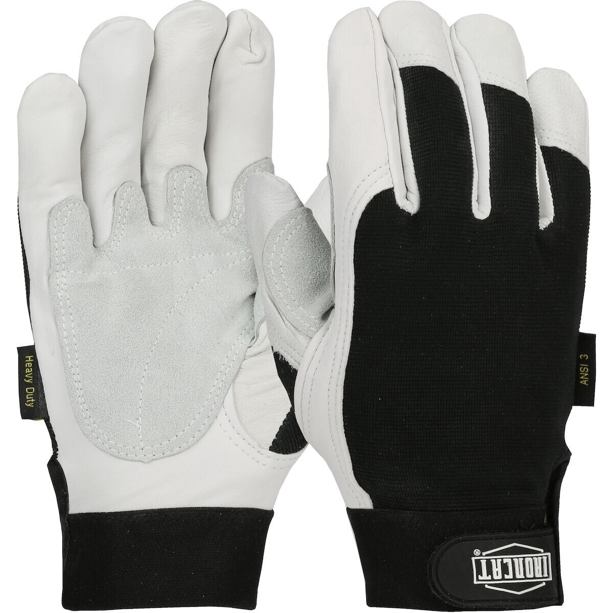 6 PAIRS Ironcat Heavy Duty Goatskin Gloves ANSI A3 White/Black 2XL 86552/2XL
