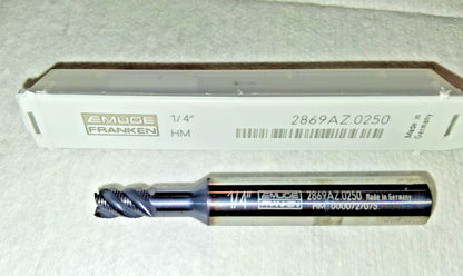 Emuge Roughing & Finishing End Mill 1/4" Dia Carbide 2869AZ.0250