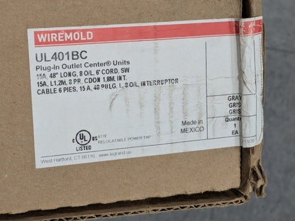 Wiremold Power Outlet Strip 8 Outlets, 120 Volts, 15 Amps, 6' Cord UL401BC