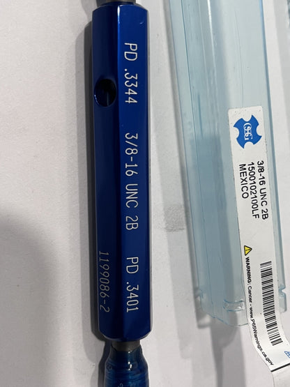 OSG Plug Thread Gage: 3/8-16 Thread 2B Class, Double End Go & No Go