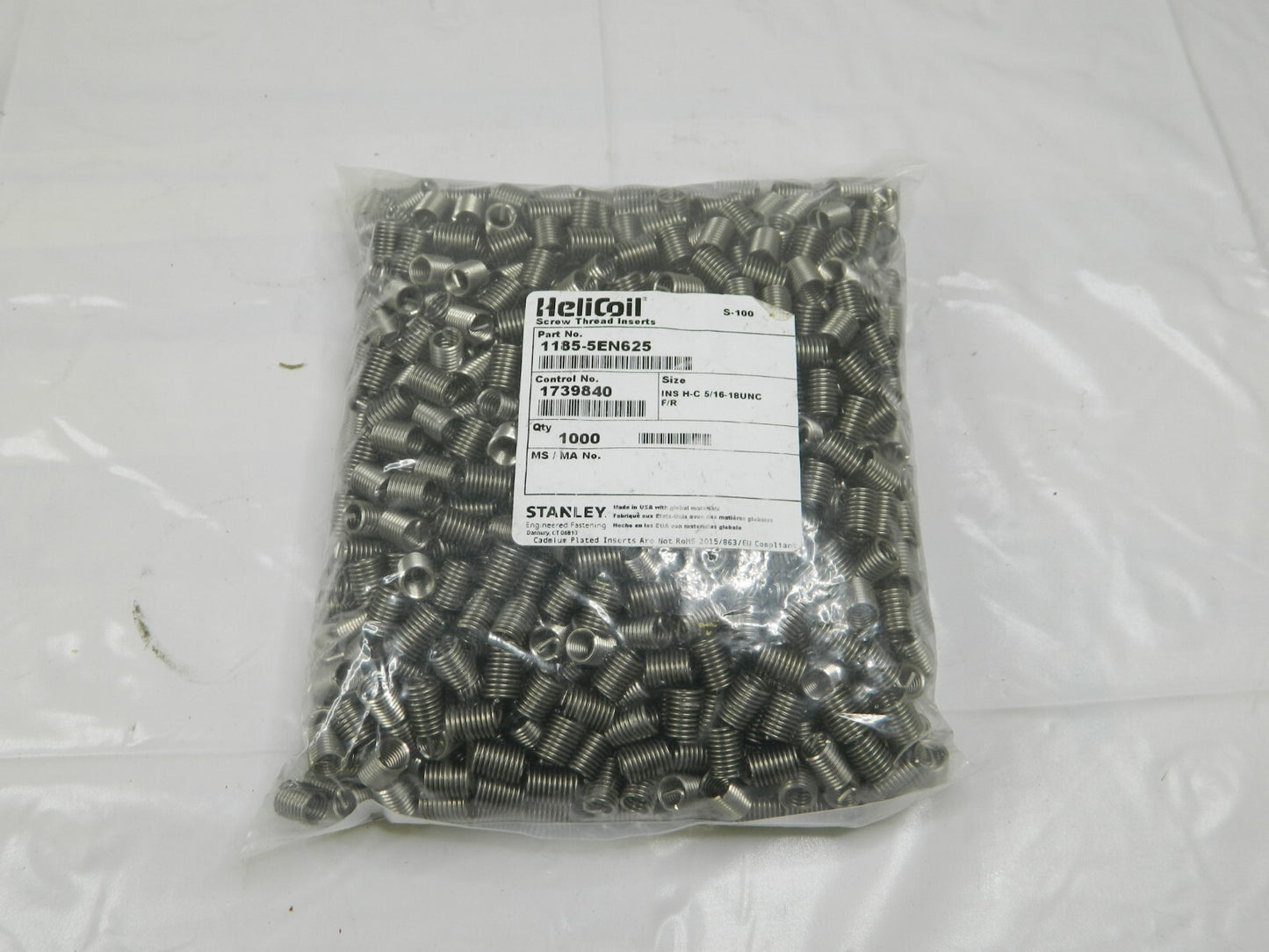 HELI-COIL Free Running Insert: 5/16-18, 0.625 OAL Qty 1000 A1185-5EN625