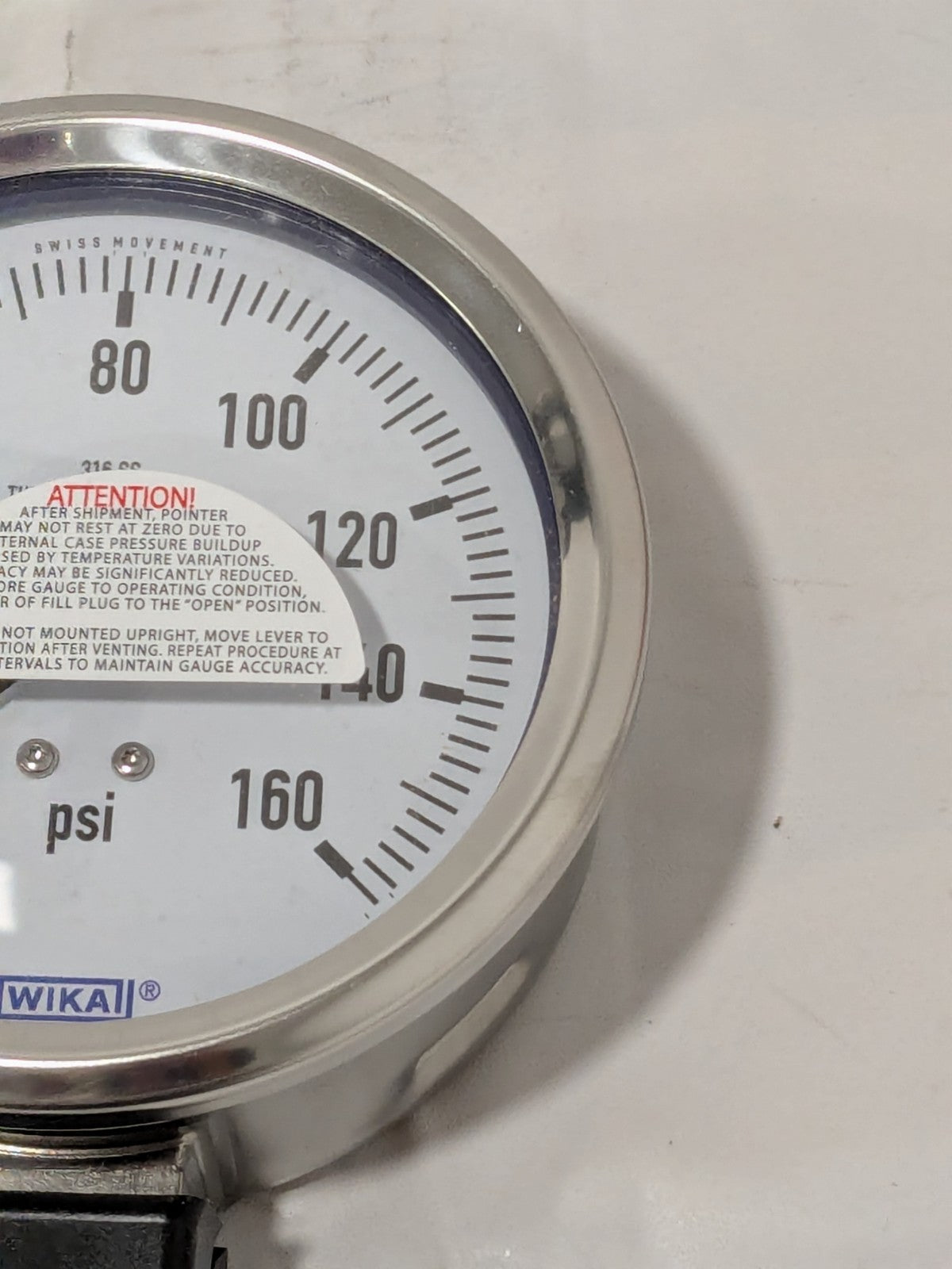 WIKA Pressure Gauge 4" Dial, 0 to 160 psi, 1/2" Thread, NPT Lower Mount 9768556