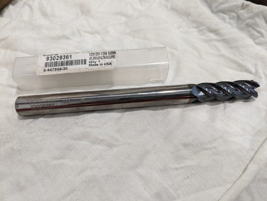 ACCUPRO Corner Radius End Mill: 1/2" Dia, 1-1/2" LOC 4 Fl solid carbide 12183740