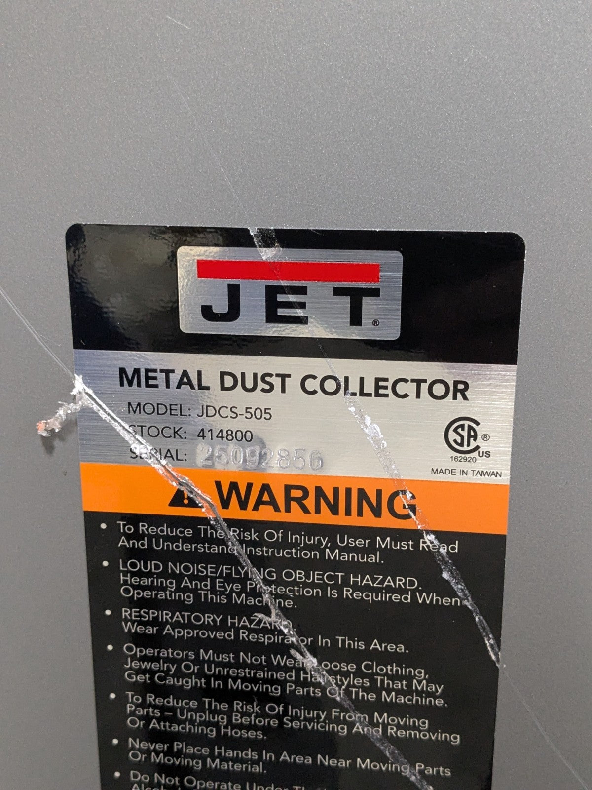 Jet Metalworking Dust Collector Stand 472 CFM 115v 414800 Parts / Repair