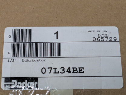 Parker Standard Compressed Air Lubricator 1/2" Port NPT Ends 90 CFM 07L34BE