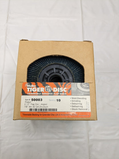 WEILER Flap Disc: 7/8" Hole, 60 Grit, Zirconia Alumina, Type 29 Qty 10 50003