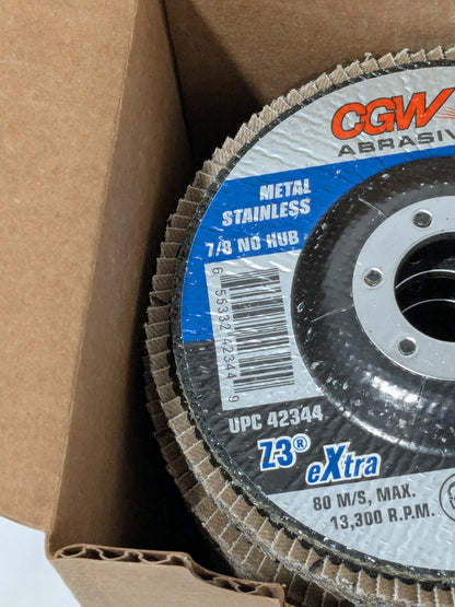 CGW Flap Disc: 4-1/2" Dia, 7/8" Hole, 60 Grit, ZA, Type 27 Box of 10 42344