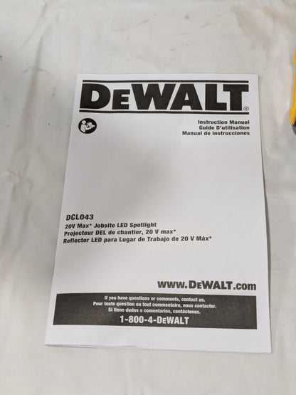 DeWALT Cordless Work Light: 20V, 1,000 Lumens DCL043 TOOL ONLY