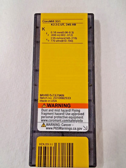 Sandvik Coromant Carbide Milling Inserts N331.1A Qty10 5737969