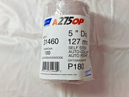 Norton Aluminum Oxide 5" Dia PSA Disc QTY100 Roll 180 Grit 66261131460