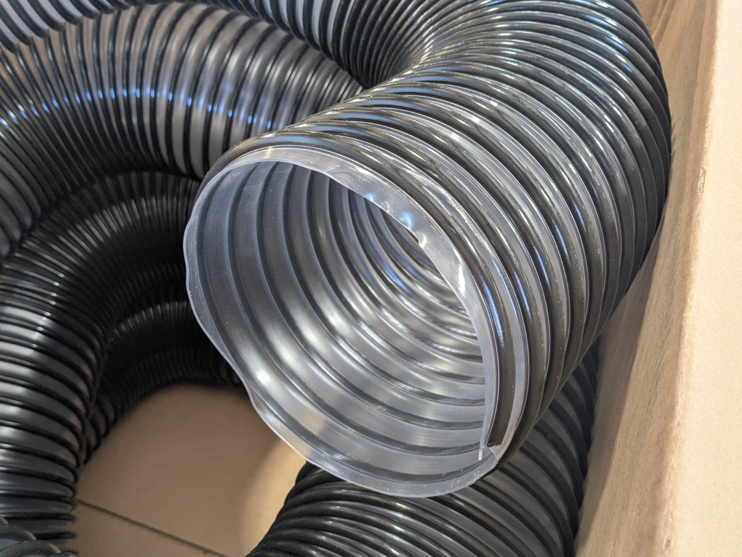 Flexaust 25 Ft. Vacuum Duct Hose Flex Tube-PV Clear / Black 6 In. ID. 3504060000