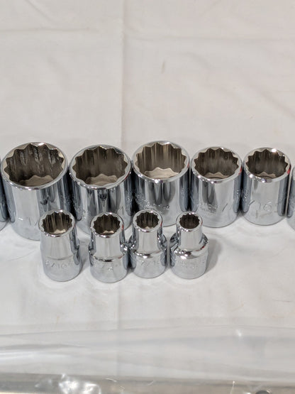 Proto Socket Set: Standard, 14 Pc, 1/2" Drive, 3/8 to 1-1/4" J54114 INCOMPLETE