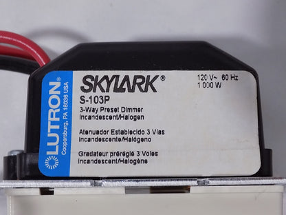 Lutron S-103P-LA Skylark 1000W 3-Way Preset Dimmer Switch Light Almond