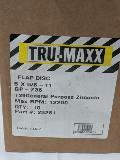 Tru-Maxx Flap Discs 5" 36 Grit 5/8-11 Center Hole Type 29 Box of 10 25261