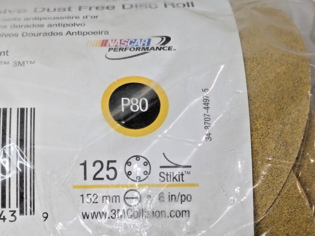 1 ROLL OF 3M Stikit Gold Abrasive Dust Free Disc Roll 6"Dia P80 01643 7100152674