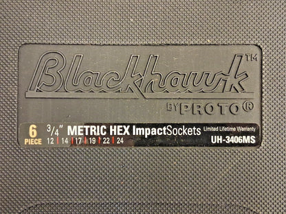 Proto Black Hawk Metric Impact Hex Bit Socket Set 6pc 3/4" Drive UH-3406MS-OLD