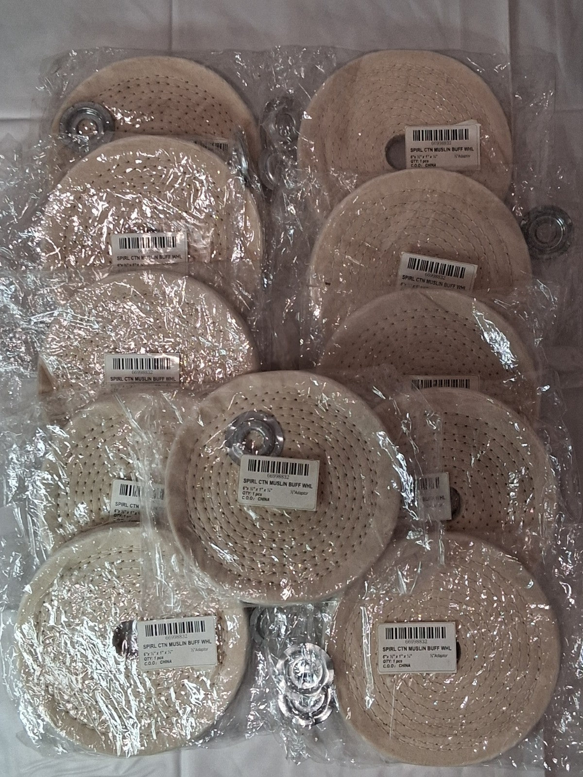 QTY 11 Cotton Muslin Spiral Sewn Buffing Wheel 6" x 1/2" x 1" x 1