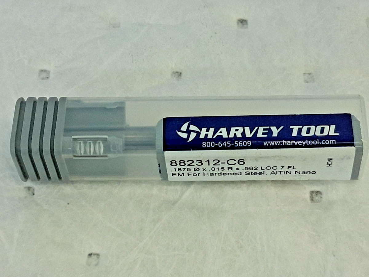 Harvey Tool Corner Radius End Mill 3/16" Dia 9/16" LOC 7FL 882312-C6