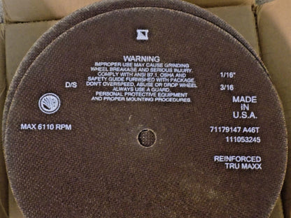 Tru-Maxx Reinforced Cutoff Wheel 10" Dia 46 Grit Alum. Oxide QTY  14 71179147