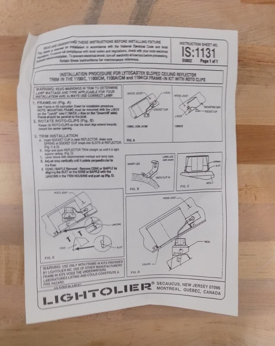 Lightolier 1131CL Open Specular Reflector Trim, 6-3/4 in OD, Incandescent Lamp