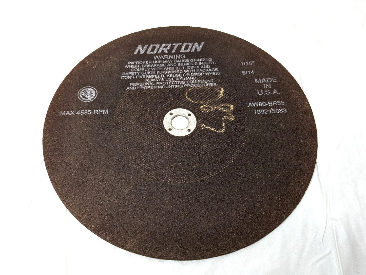 Norton 10" Aluminum Oxide Cutoff Wheel 80G 1/16" Thick X 5/8" Arb