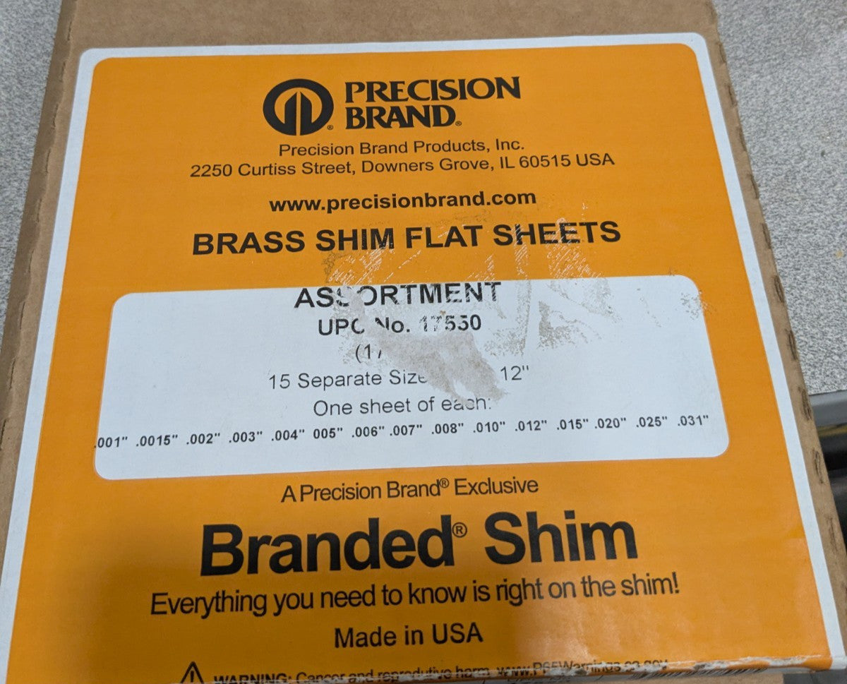 Precision 15 Pc Brass Shim Stock Sheet Assortment 0.001 to 0.031" 17550