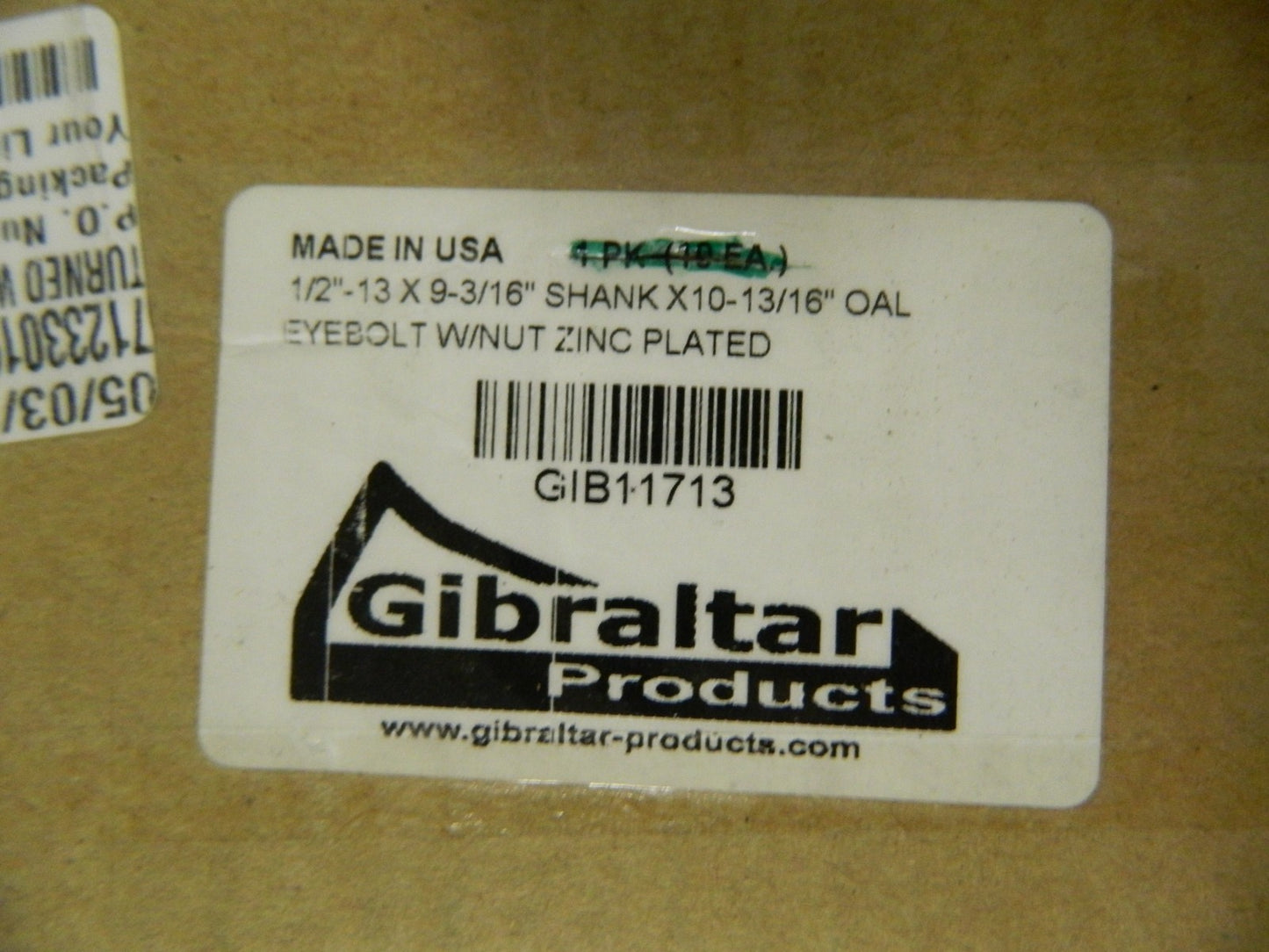 Gibraltar Eyebolt 2-1/2" Thread Length 5/8" Inside QTY 10  GIB11713