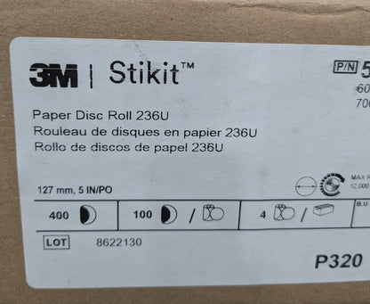 3M 5" Dia PSA Disc Roll: 320 Grit, Aluminum Oxide Qty 4 Rolls 7000028230