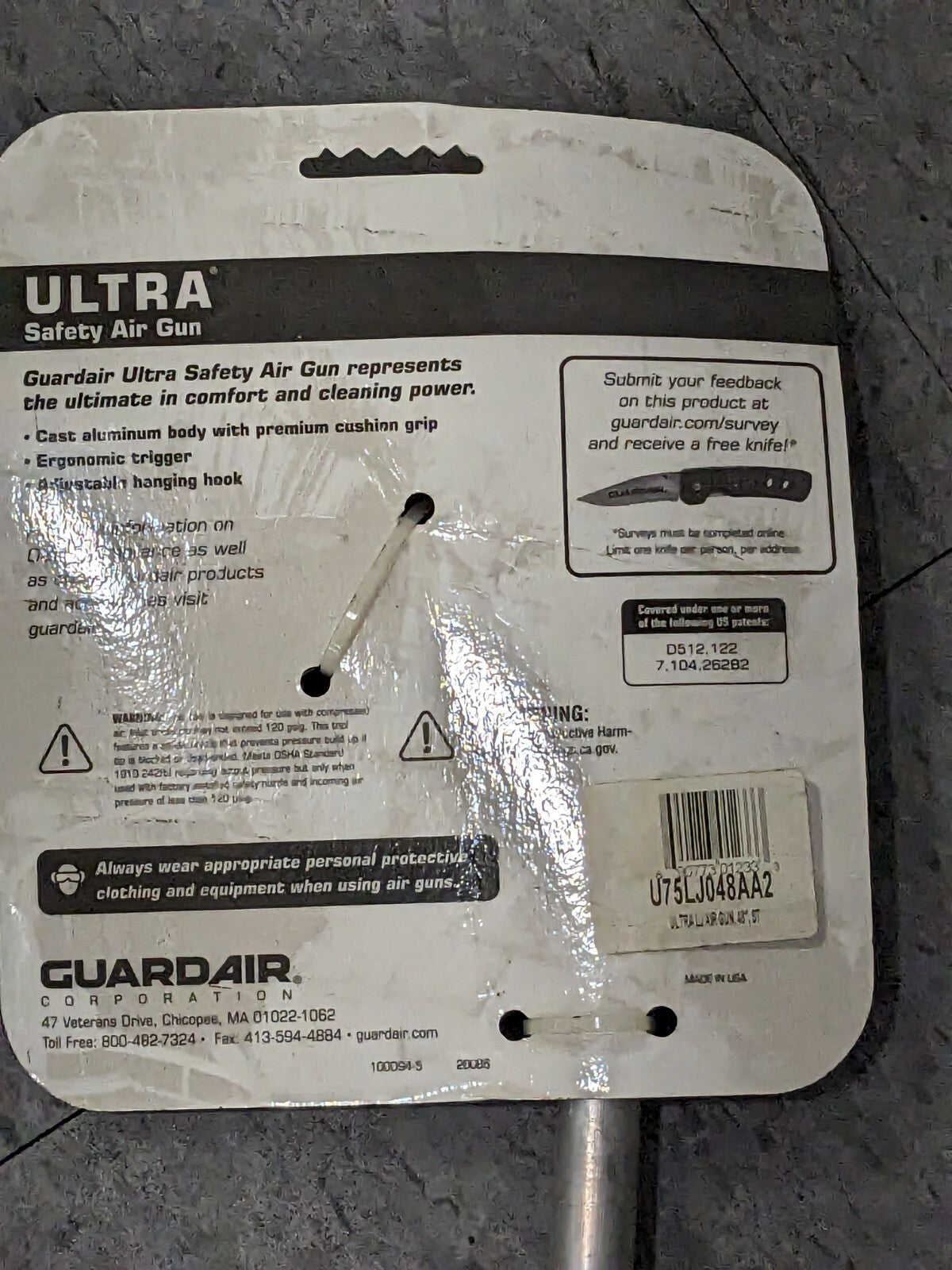 GUARDAIR 48" Air Blow Gun: High Power Venturi Nozzle, Pistol Grip U75LJ048AA2