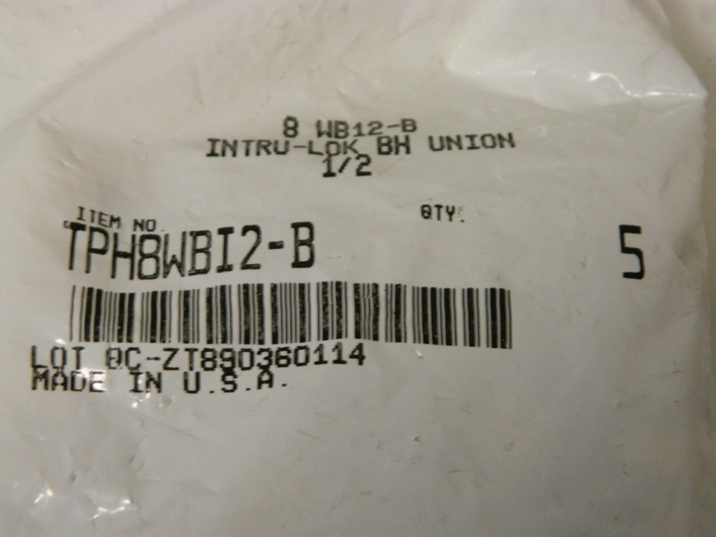 Parker Metal Flareless Bite Type Tube Fittings 1/2 OD BH Union Qty 5 TPH8WBI2-B
